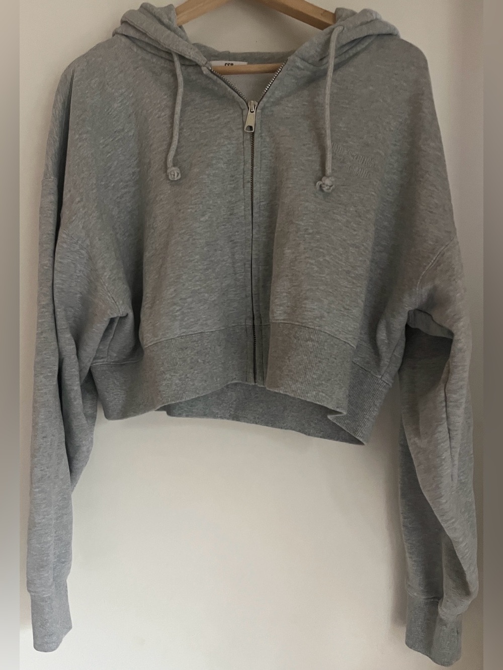 CSB " what's yours is mine "Cropped Zip Hoodie - Light Gray